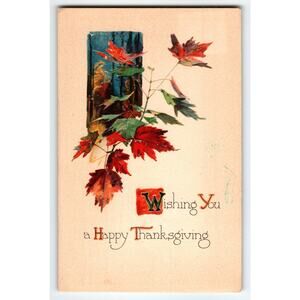 Vintage 1925 Thanksgiving Postcard Red Maple Leaves Gibson Lines